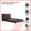 Double PU Leather Deluxe Bed Frame Brown-3