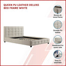 Queen PU Leather Deluxe Bed Frame White-3