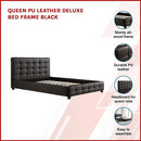 Queen PU Leather Deluxe Bed Frame Black-3