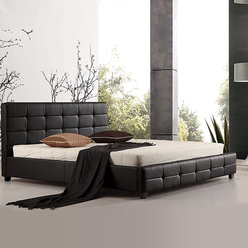 King PU Leather Deluxe Bed Frame Black - 0