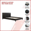 Queen PU Leather Bed Frame Black-3