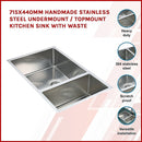 715x440mm Handmade Stainless Steel Undermount / Topmount Kitchen Sink with Waste-3