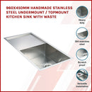 960x450mm Handmade Stainless Steel Undermount / Topmount Kitchen Sink with Waste-3