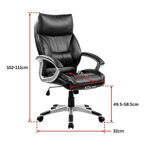 PU Leather Executive Office Chair – Ergonomic Swivel Computer Desk Chair in Black
