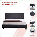 Queen Linen Fabric Bed Frame Grey-3
