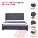 Linen Fabric Queen Deluxe Bed Frame Grey-3