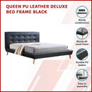 Queen PU Leather Deluxe Bed Frame Black-3