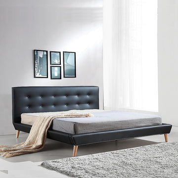 King PU Leather Deluxe Bed Frame Black - 0