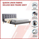 Queen Linen Fabric Deluxe Bed Frame Grey-3