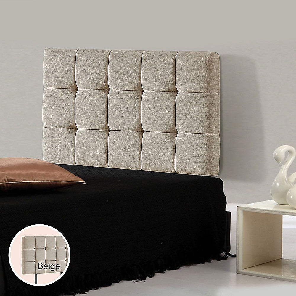 Linen Fabric Single Bed Deluxe Headboard Bedhead - Beige - 0
