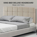 Linen Fabric King Bed Deluxe Headboard Bedhead - Beige-5