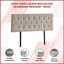 Linen Fabric Queen Bed Deluxe Headboard Bedhead - Beige-3