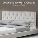 Linen Fabric Queen Bed Deluxe Headboard Bedhead - Beige-5