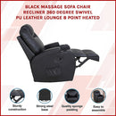 Black Massage Sofa Chair Recliner 360 Degree Swivel PU Leather Lounge 8 Point Heated-3