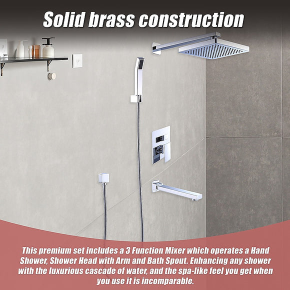 8" Rain Shower Head Straight Wall Arm Mixer Set Wall Bath Spout Outlet Tap