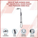 WELS 8" Rain Shower Head Set Square Dual Heads Faucet High Pressure Hand Held-3