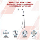 WELS 8" Rain Shower Head Set Square Dual Heads Faucet High Pressure Hand Held-3