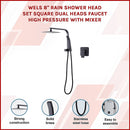 WELS 8" Rain Shower Head Set Square Dual Heads Faucet High Pressure With Mixer-3