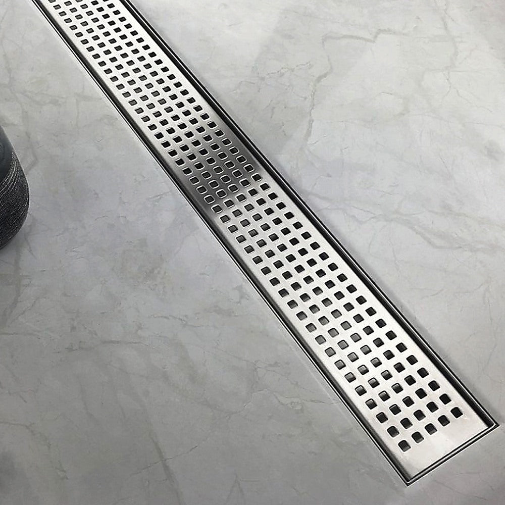 1000mm Bathroom Shower Stainless Steel Grate Drain w/Centre outlet Floor Waste Square Pattern - 0