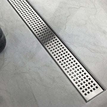 1000mm Bathroom Shower Stainless Steel Grate Drain w/Centre outlet Floor Waste Square Pattern - 0