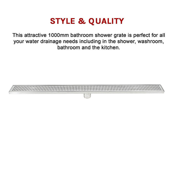 1000mm Bathroom Shower Stainless Steel Grate Drain w/Centre outlet Floor Waste Square Pattern