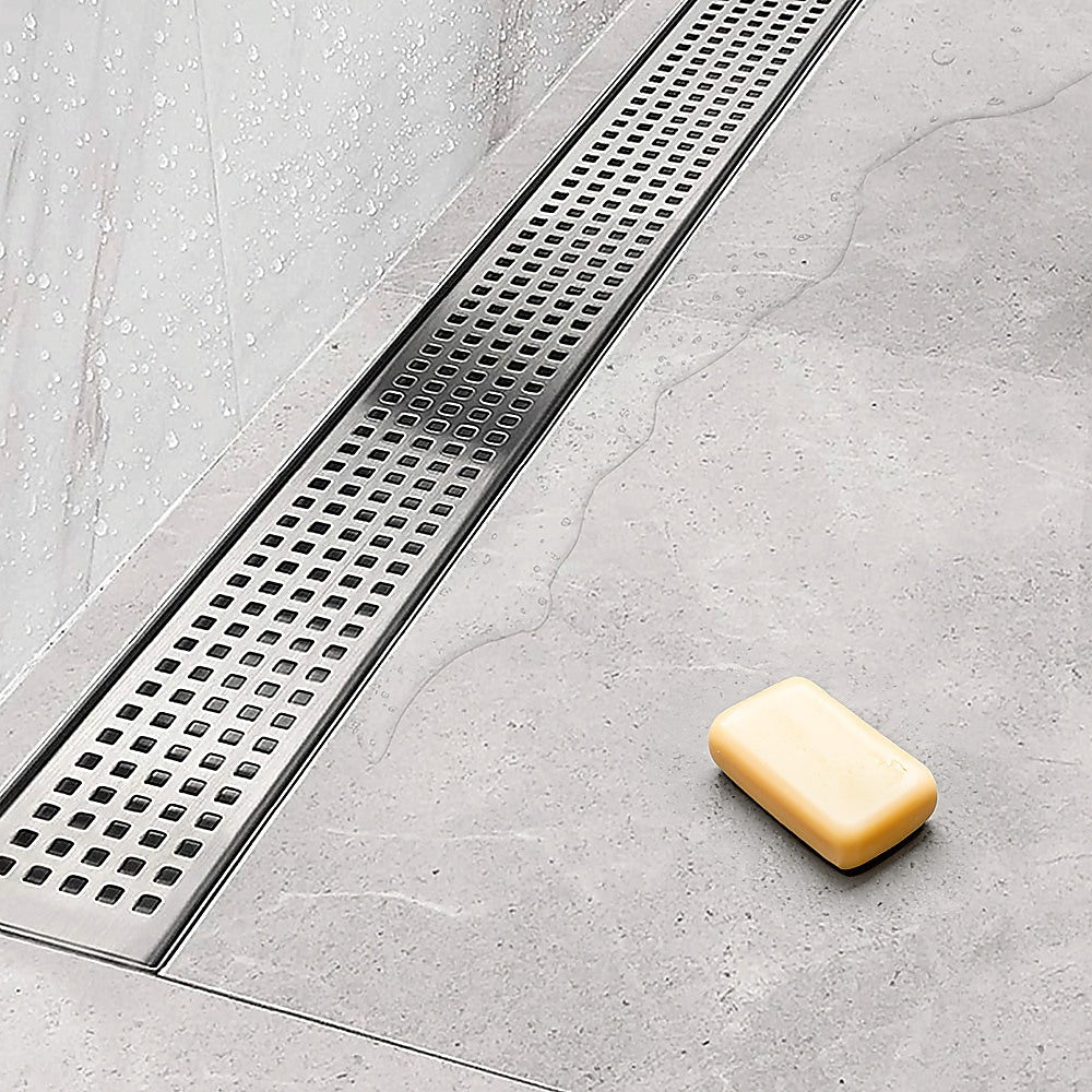 1200mm Bathroom Shower Stainless Steel Grate Drain w/Centre outlet Floor Waste Square Pattern - 0
