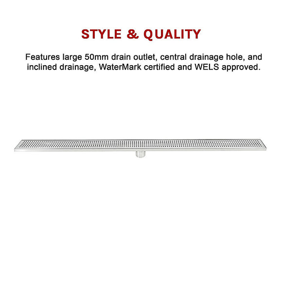 1200mm Bathroom Shower Stainless Steel Grate Drain w/Centre outlet Floor Waste Square Pattern