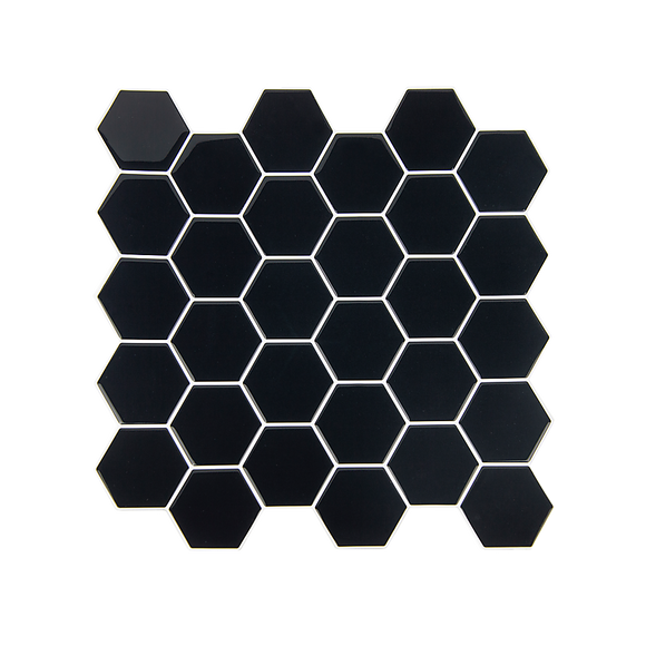 Tiles 3D Peel and Stick Wall Tile Hexagonal Mosaic Black 10 Sheets
