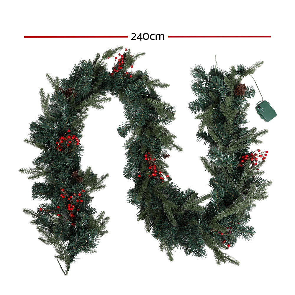 Jingle Jollys 2.4m Christmas Garland with LED Lights Decorations Xmas Party - 0