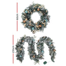 Jingle Jollys 2.7m Christmas Garland with Wreath Set LED Lights Snowy Xmas Decor-2
