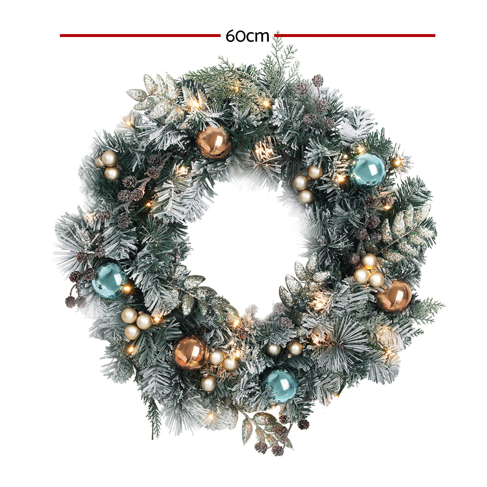 Jingle Jollys 60cm Christmas Wreath with LED Lights Snowy Garland Xmas Decor - 0