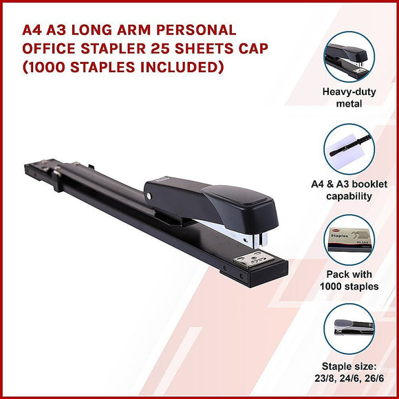 A4 A3 Long Arm Personal Office Stapler 25 sheets CAP (1000 staples included) - RnR Galore