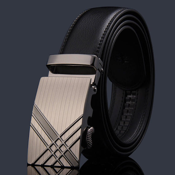 Adjustable Slide Luxury Leather Belt For Men's Automatic Buckle Ratchet Business Dress Belts (FB850101) - RnR Galore