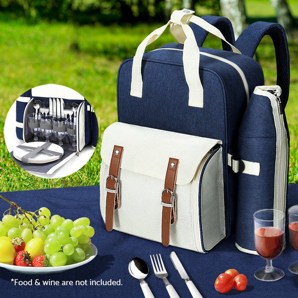 Alfresco 4 Person Picnic Basket Set Backpack Bag Insulated Blue - RnR Galore