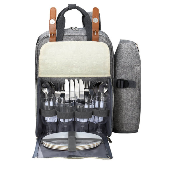 Alfresco 4 Person Picnic Basket Set Backpack Bag Insulated Grey - RnR Galore
