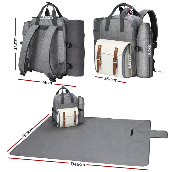 Alfresco 4 Person Picnic Basket Set Backpack Bag Insulated Grey - RnR Galore