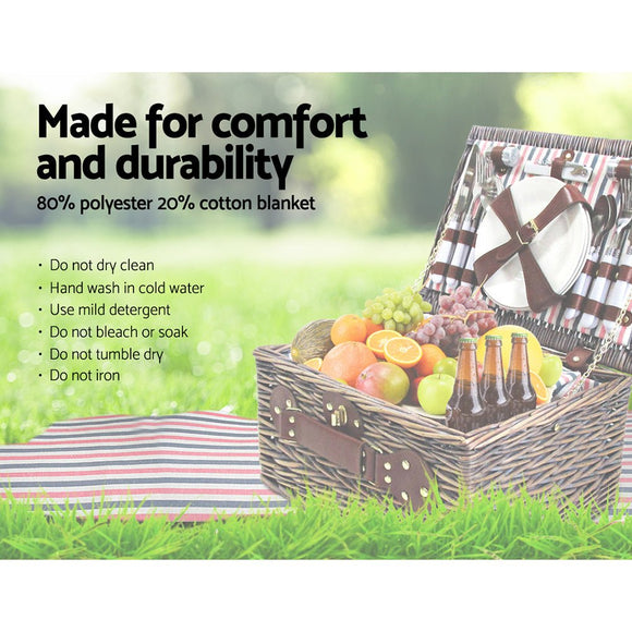 Alfresco 4 Person Picnic Basket Set Insulated Blanket Bag - RnR Galore