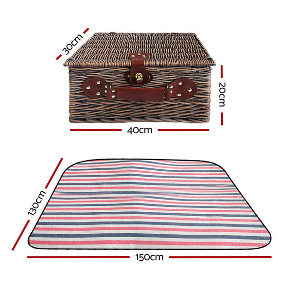 Alfresco 4 Person Picnic Basket Set Insulated Blanket Bag - RnR Galore
