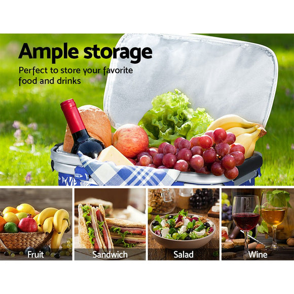 Alfresco Picnic Basket Folding Bag Hamper Food Insulated Cover Storage - RnR Galore