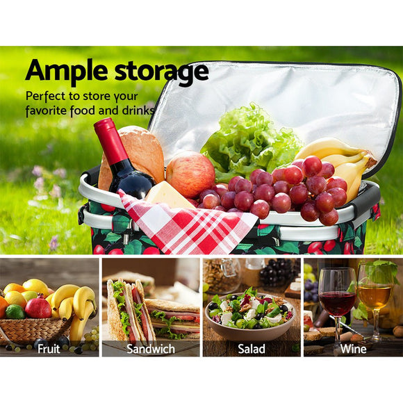 Alfresco Picnic Basket Folding Bag Hamper Insulated Storage Food Cover - RnR Galore