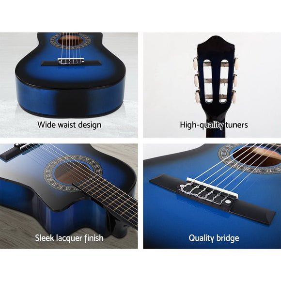 Alpha 34 Inch Classical Guitar Wooden Body Nylon String Beginner Kids Gift Blue - RnR Galore