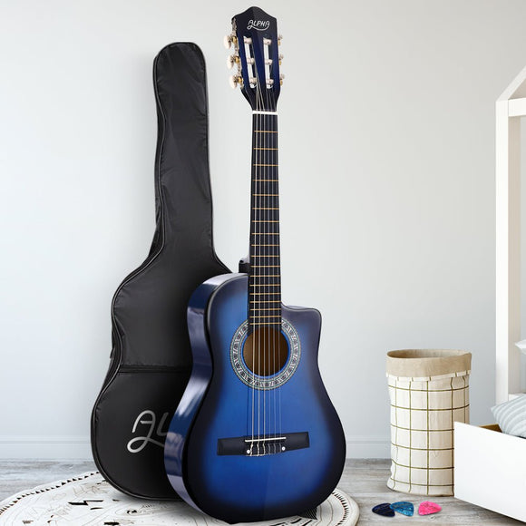 Alpha 34 Inch Classical Guitar Wooden Body Nylon String Beginner Kids Gift Blue - RnR Galore