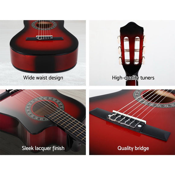 Alpha 34 Inch Classical Guitar Wooden Body Nylon String Beginner Kids Gift Red - RnR Galore