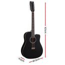 Alpha 42 Inch Acoustic Guitar 12 Strings w/ Equaliser Electric Output Jack Black - RnR Galore