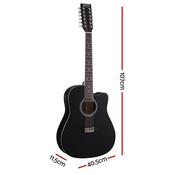 Alpha 42 Inch Acoustic Guitar 12 Strings w/ Equaliser Electric Output Jack Black - RnR Galore