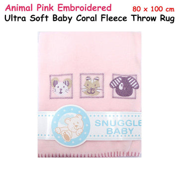 Animal Pink Embroidered Polar Fleece Baby Blanket 80 x 100 cm - RnR Galore