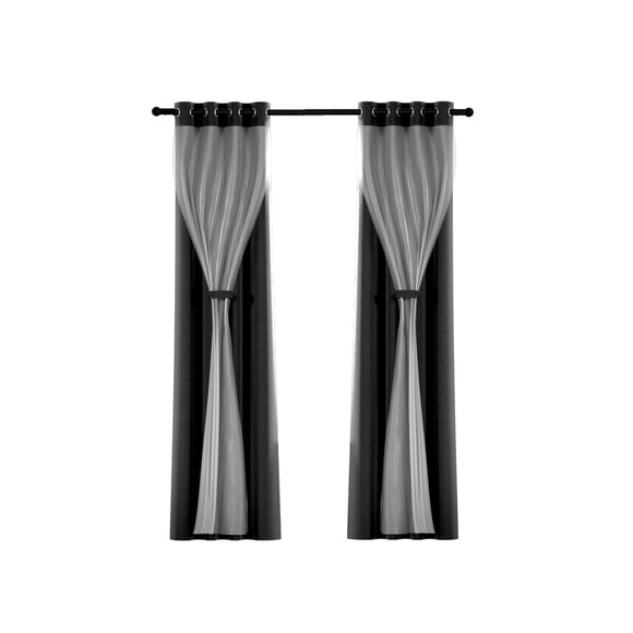 Artiss 2X 132x160cm Blockout Sheer Curtains Black - RnR Galore