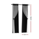 Artiss 2X 132x160cm Blockout Sheer Curtains Black - RnR Galore
