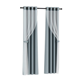 Artiss 2X 132x160cm Blockout Sheer Curtains Light Grey - RnR Galore