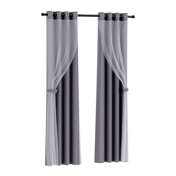 Artiss 2X 132x213cm Blockout Sheer Curtains Charcoal - RnR Galore